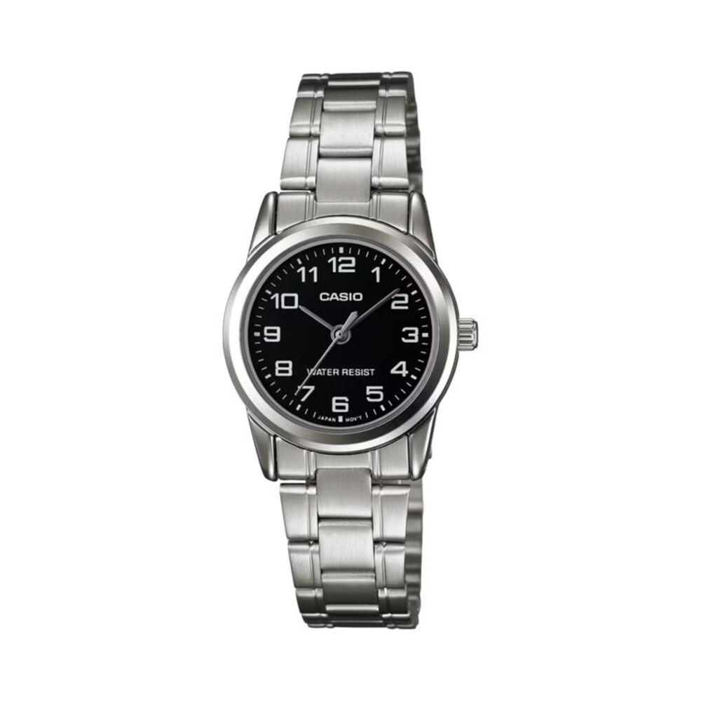Casio Women's Silver Analog Watch with Black Dial - LTP-V001D-1B